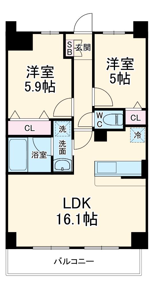 LE・CIEL徳川(2LDK/6階)の間取り写真