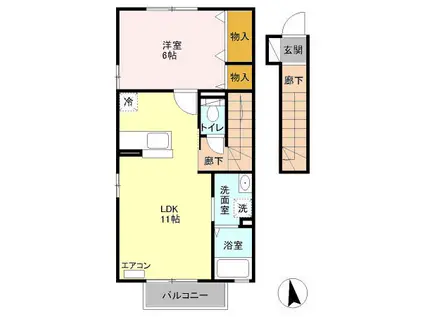 ゼファーコーポ(1LDK/2階)の間取り写真