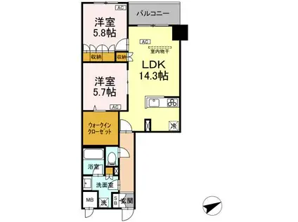 サンジョイアゼロ(2LDK/6階)の間取り写真