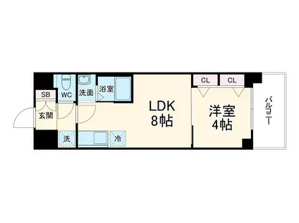 MAXIV CROS 江坂(1LDK/4階)の間取り写真