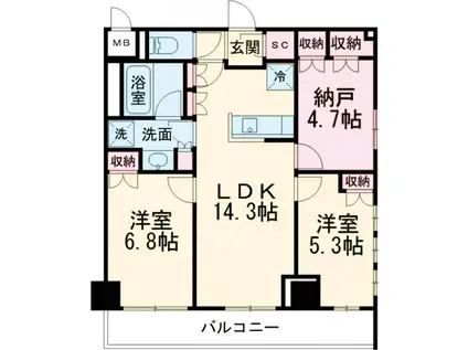 サンジョイアゼロ(2SLDK/5階)の間取り写真