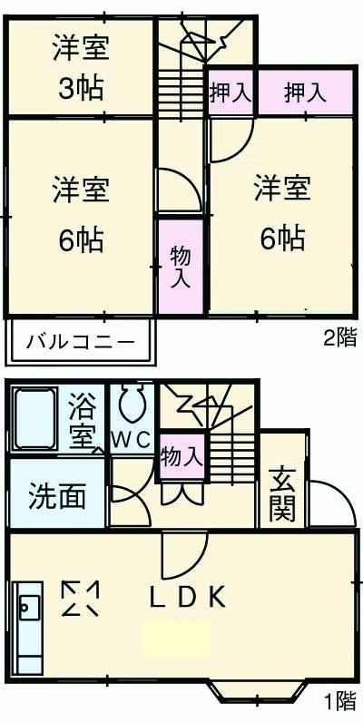 伊豆箱根大雄山線 飯田岡駅 徒歩7分 2階建 築34年(2SLDK)の間取り写真