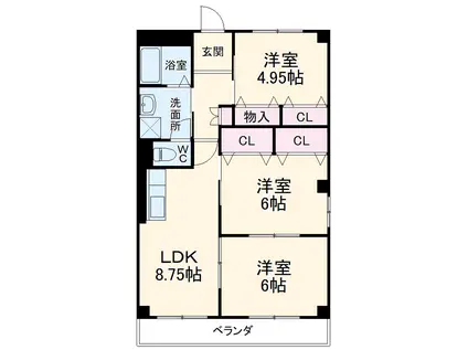 サンパレス緑ヶ丘B(3LDK/1階)の間取り写真