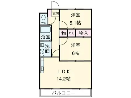 SERENOHARA(2LDK/4階)の間取り写真