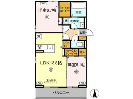 LA MER 鴨川(2LDK/3階)の間取り写真