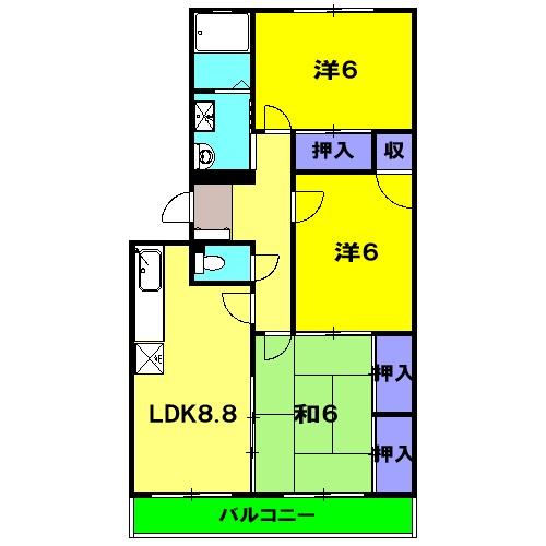 コーポ仲田(3LDK/3階)の間取り写真