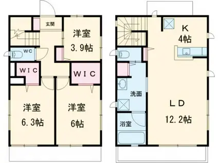東北本線 雀宮駅 徒歩23分 2階建 築1年(3LDK)の間取り写真