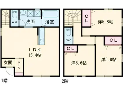 両毛線 伊勢崎駅 徒歩40分 2階建 築1年(3LDK)の間取り写真