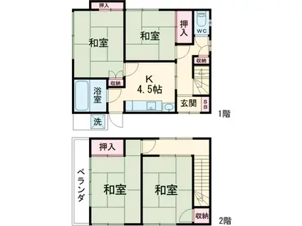 東武伊勢崎・大師線 梅島駅 徒歩15分 2階建 築55年(4K)の間取り写真