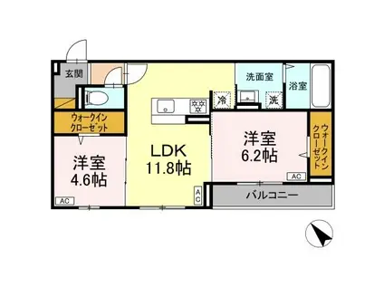 DーROOM都賀2丁目ⅡーB棟(2LDK/2階)の間取り写真