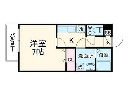 ジーメゾン埼玉本郷町プリミア(1K/2階)の間取り写真