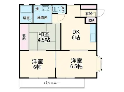 グリーンスクエアF 6戸(3DK/2階)の間取り写真