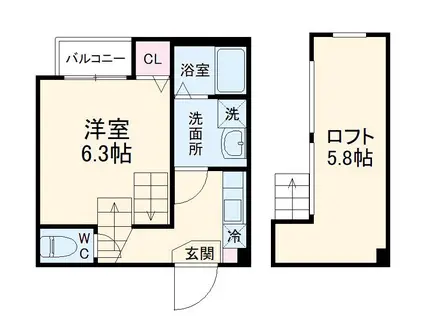 ハーモニーテラス愛知町Ⅲ(1K/2階)の間取り写真