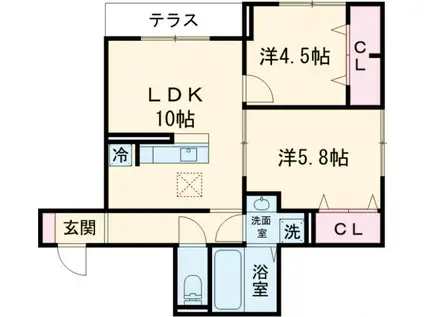 セレスティア西綾瀬(2LDK/1階)の間取り写真