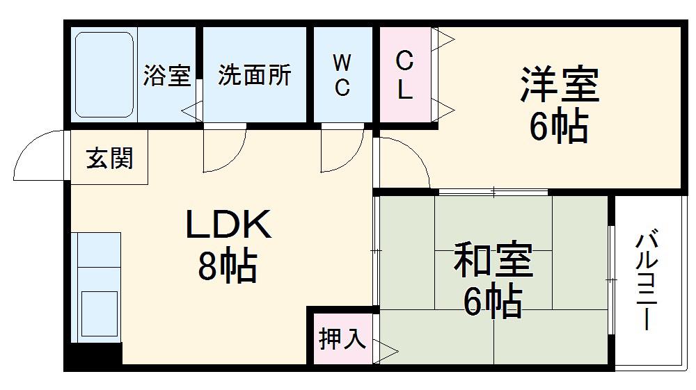サンローヤル東山NO.1(2LDK/2階)の間取り写真