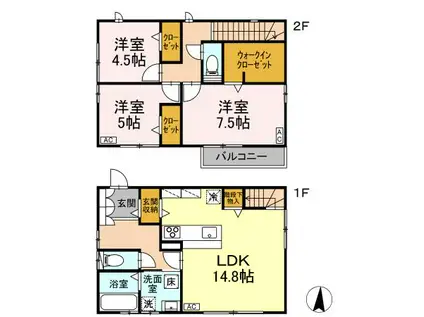 飯田線 船町駅 徒歩8分 1階建 築1年(3LDK)の間取り写真