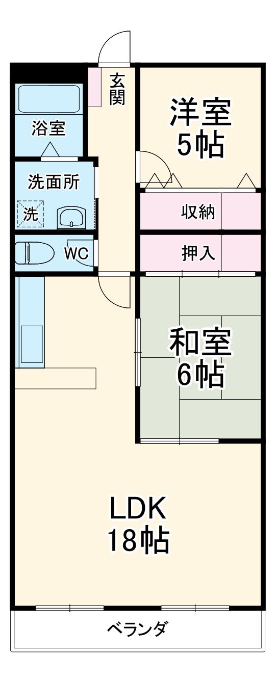 パークシティーたかしA棟(2LDK/2階)の間取り写真