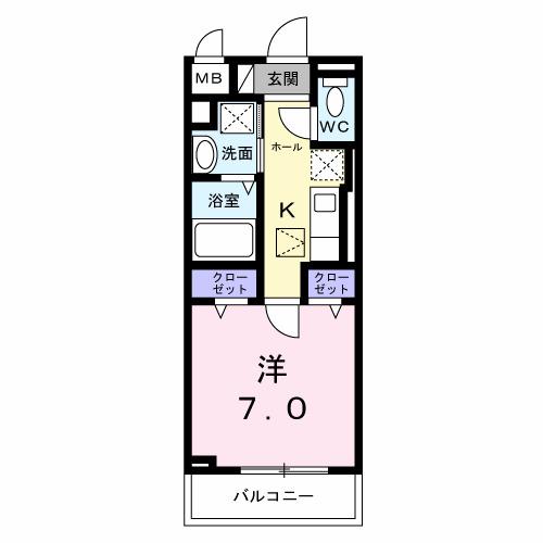 ソルス・おおたか(1K/1階)の間取り写真