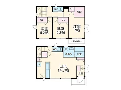 東海道本線 藤沢駅 徒歩16分 2階建 築1年(3LDK)の間取り写真
