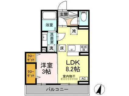 ヴィラクレストⅥ(1LDK/2階)の間取り写真