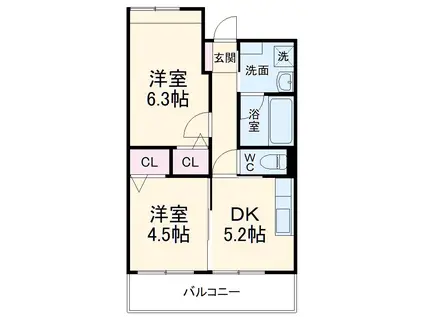 RAFFINE清華(2DK/2階)の間取り写真