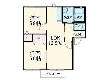 ハイマートKⅠ(2LDK/2階)の間取り写真