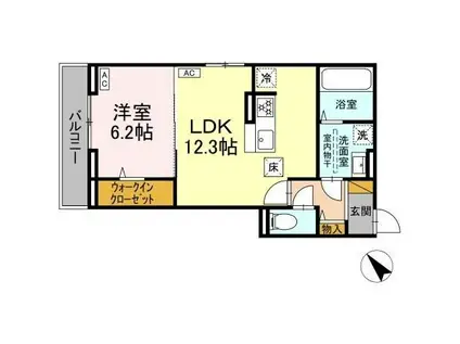 DーROOM都賀2丁目ⅡーA棟(1LDK/1階)の間取り写真