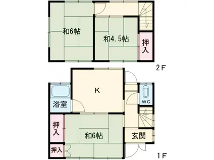 東武鉄道小泉線 成島駅(群馬) 徒歩10分 2階建 築51年(3DK)の間取り写真