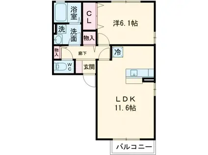 プラートA棟(1LDK/2階)の間取り写真