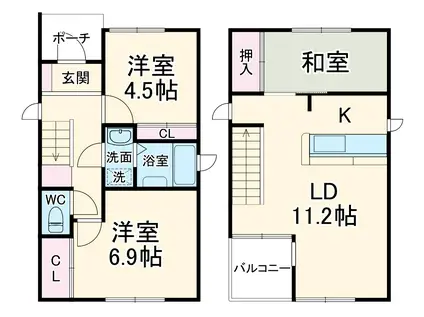 名鉄名古屋本線 前後駅 徒歩3分 2階建 築17年(3LDK)の間取り写真