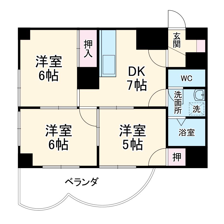 テラスレジデンス鳴海(3DK/5階)の間取り写真