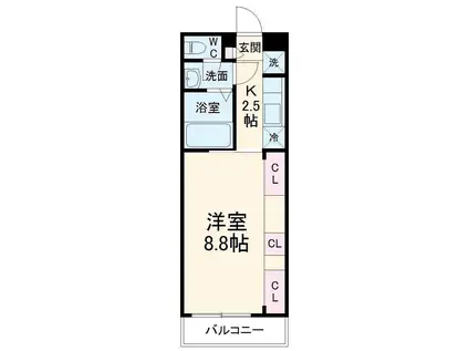 リブリ・グランツ武蔵中原(1K/2階)の間取り写真