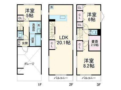 東急東横線 日吉駅(神奈川) 徒歩15分 3階建 築2年(3SLDK)の間取り写真