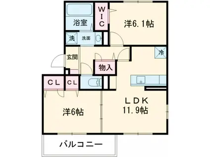 GRAMM奥海印字ウエスト(2LDK/3階)の間取り写真