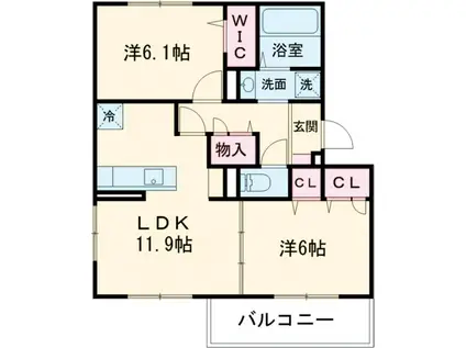GRAMM奥海印字ウエスト(2LDK/3階)の間取り写真