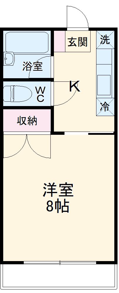パラシオB(1K/1階)の間取り写真