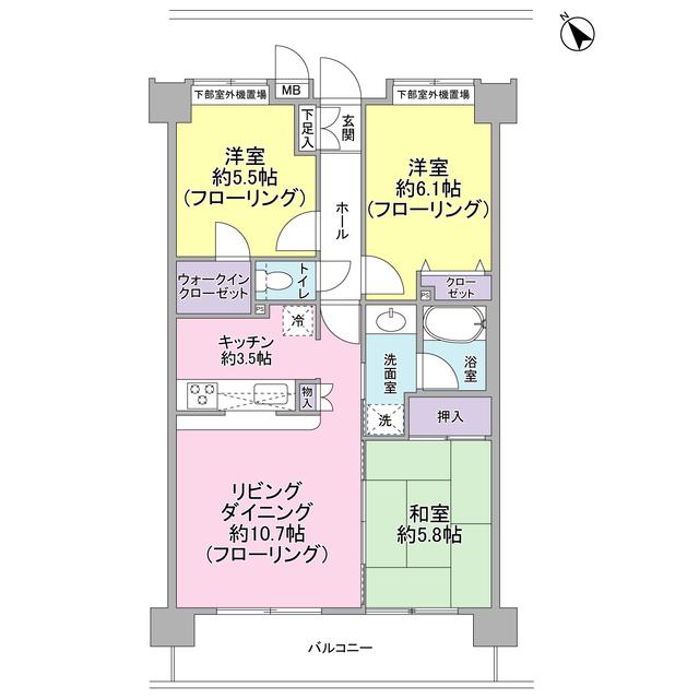 グラシエール成田(3LDK/4階)の間取り写真