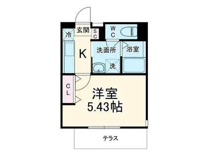 スフィーダみずほ台Ⅰ(1K/1階)の間取り写真