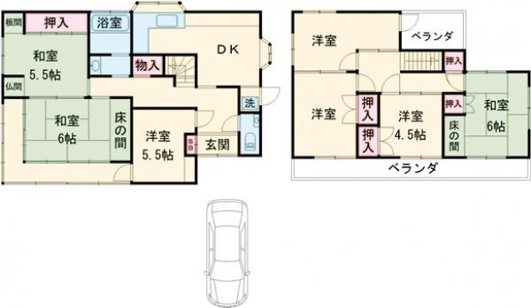 京福嵐山本線 鹿王院駅 徒歩14分 2階建 築56年(7DK)の間取り写真