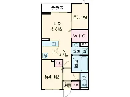 セレスティア白鳥(2LDK/1階)の間取り写真