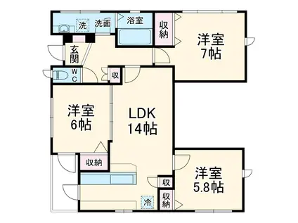 武蔵野線 西浦和駅 徒歩16分 3階建 築23年(3LDK)の間取り写真