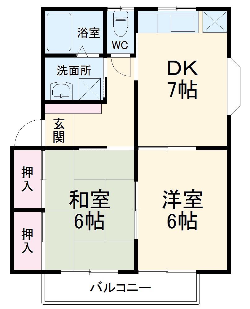 ボヌール(2DK/2階)の間取り写真
