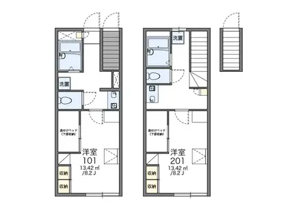 レオパレスセイコーⅡ(1K/1階)の間取り写真
