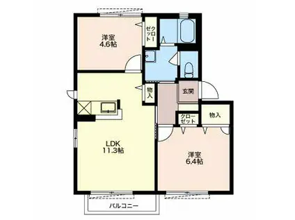 カーサ21 B棟(2LDK/2階)の間取り写真