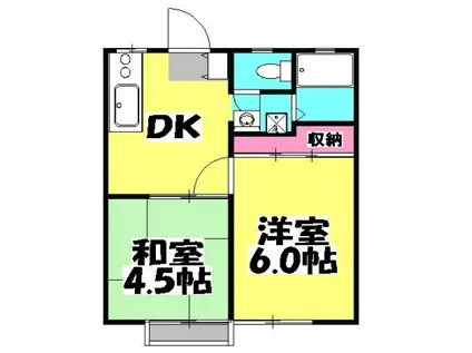 武蔵野ハイツ3号棟(1DK/2階)の間取り写真