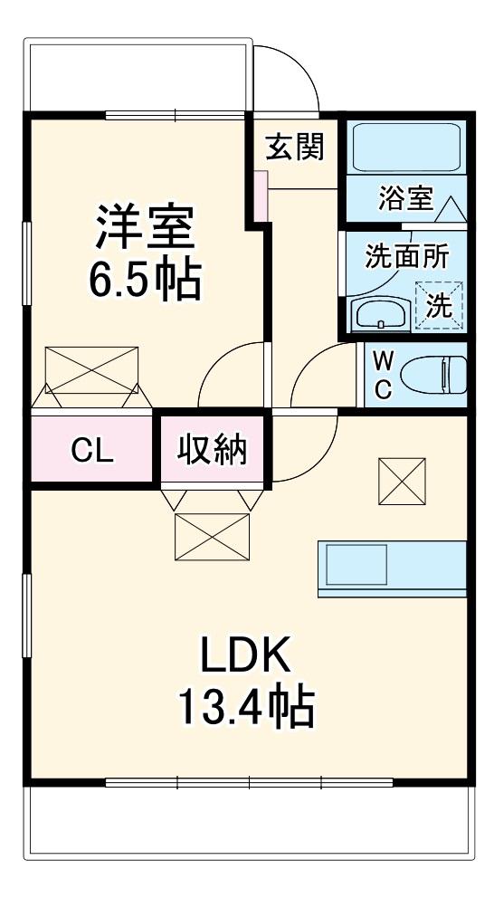 ルネス・リバーサイドKITAJIMA(1LDK/2階)の間取り写真