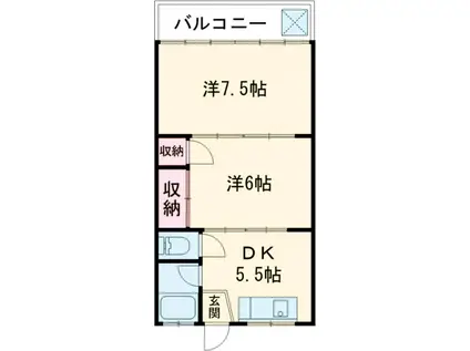 シルクハイツ(2K/2階)の間取り写真