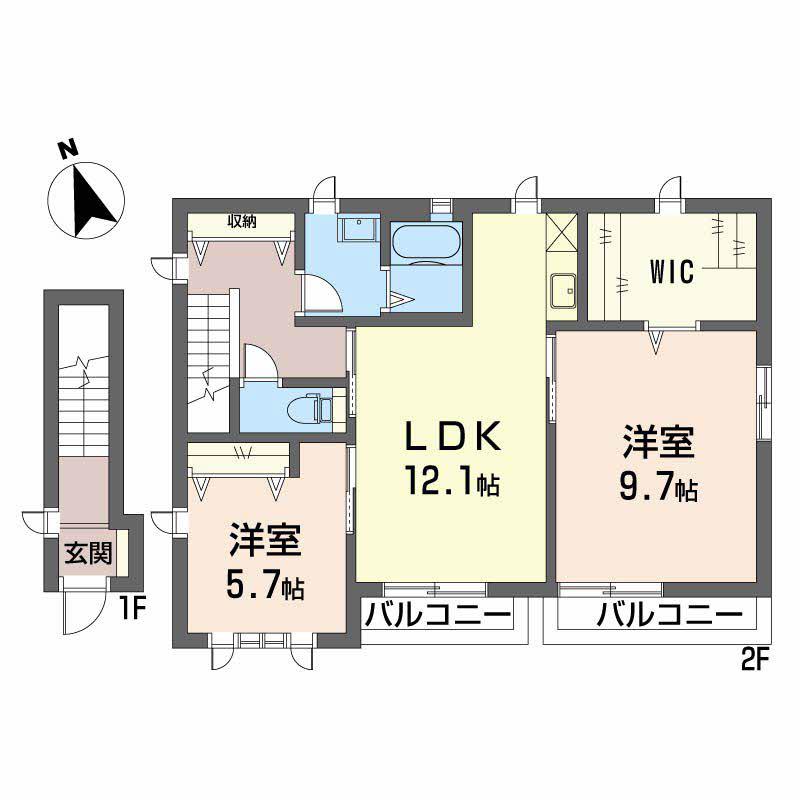 藤ビルⅡ(2LDK/2階)の間取り写真