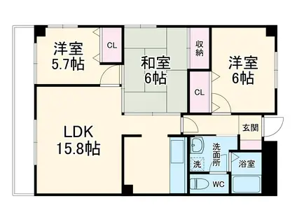 ライフ第5マンション大平台(3LDK/5階)の間取り写真