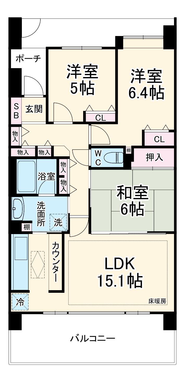 コスモシティー川越(3LDK/11階)の間取り写真